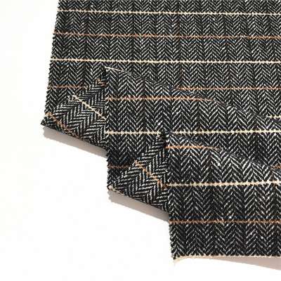 herringbone plaid woven recycled polyester fabric for overcoats